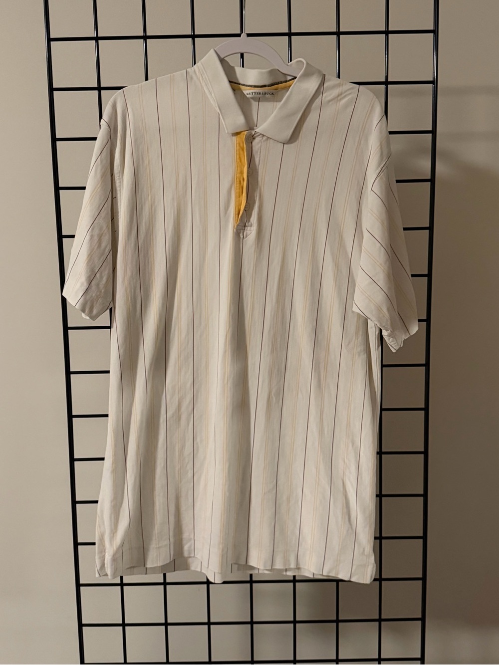 Cutter & Buck Cream Pinstripe Polo with Yellow Placket